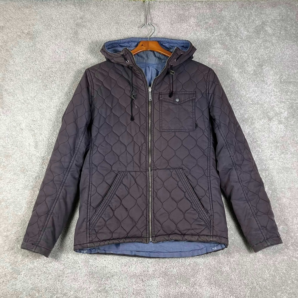 Burton Quilted Reversible Jacket Mens Gray Blue Hooded Full Zip Puffer Vintage